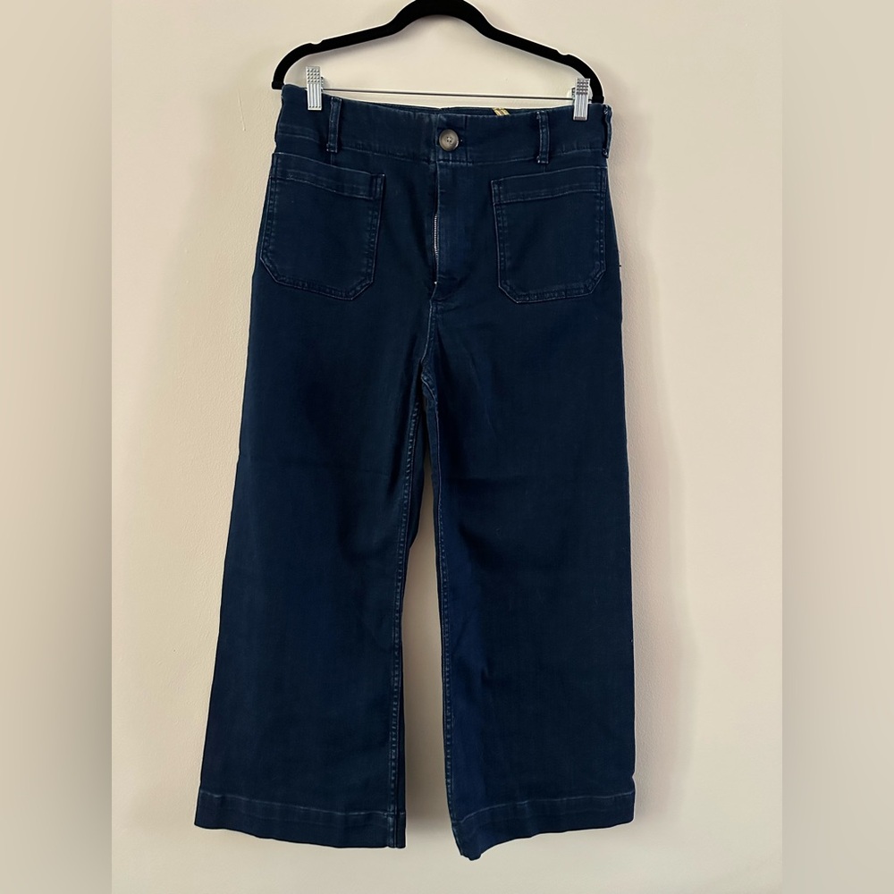 Maeve Colette Cropped Wide-Leg Jeans in Dark Navy
